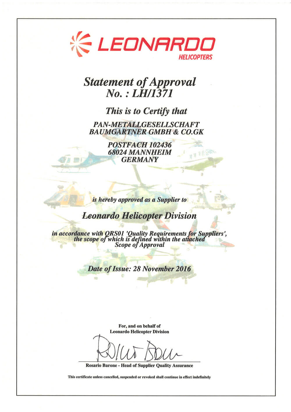Certificate Patent Leonardo